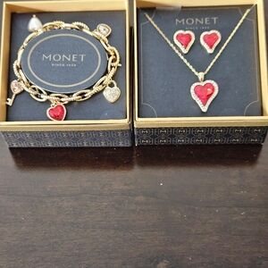Monet 18in Heart Necklace With Matching Earrings & Matching Bracelet. NWT